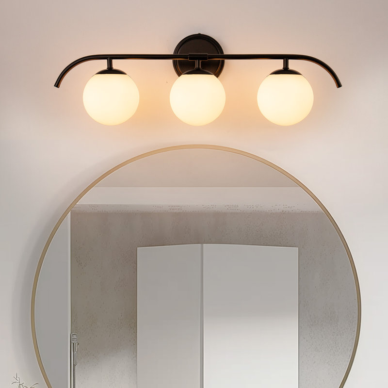 Applique murale moderne à 3 lumières avec globes en verre givré pour salle de bain, miroir et couloir, Noir mat