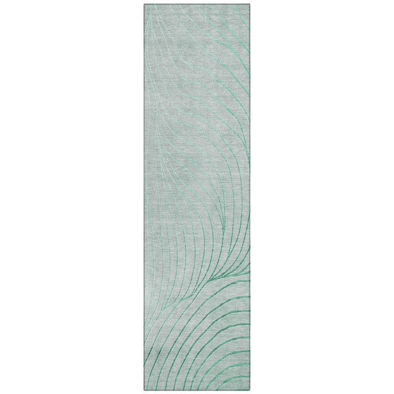 Machine Washable Indoor/Outdoor Xhevrie Mint Rug, Runner 2'3" x 7'6"