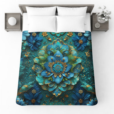 Intricate Floral Arrangement Bedding Floral Bedspread Artwork
