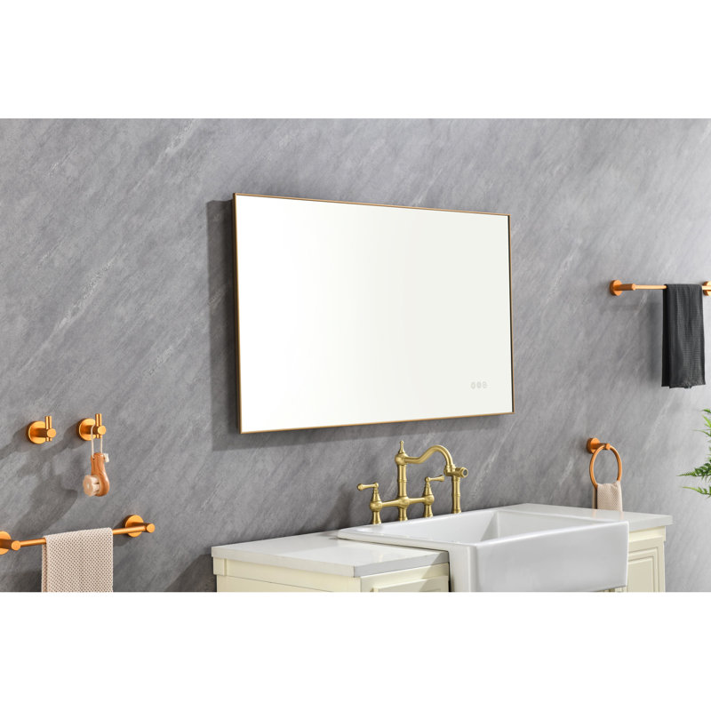 Miroir de salle de bain 42 po x 24 po à fixation murale avec miroir de brouillard, température de couleur réglable, intensité variable, luminosité élevée pour le rasage du brouillard rectangulaire rétro-éclairé, monté, grand avec fonction d'arrêt manuel la nuit