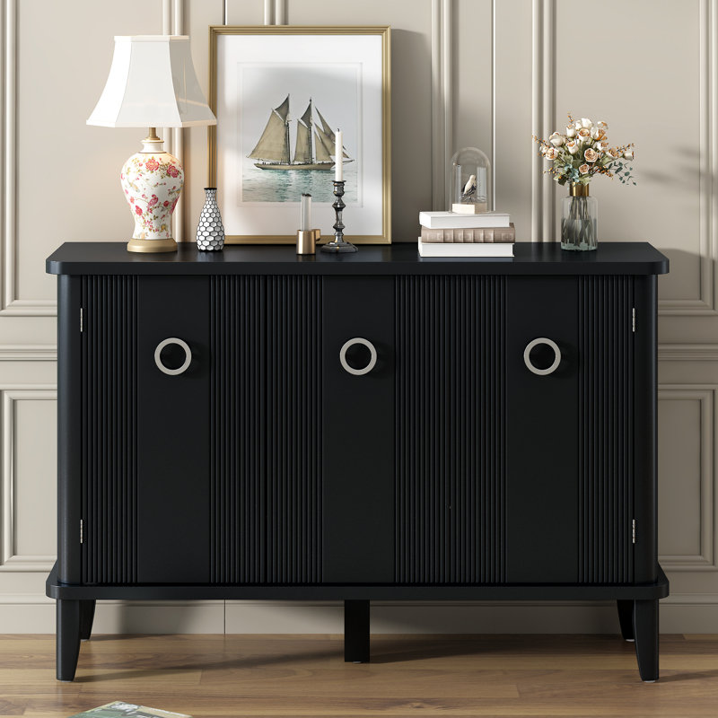 Armoire de rangement rustique en bois d'acacia avec trois portes solides, Noir