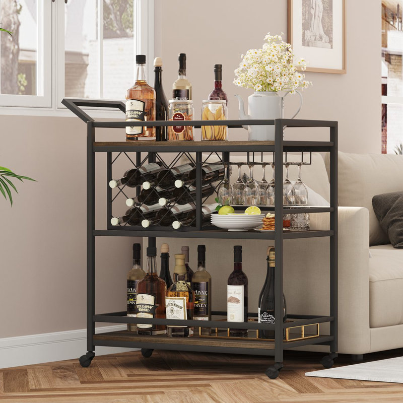Guinna Metal Bar Cart, Brown, Black