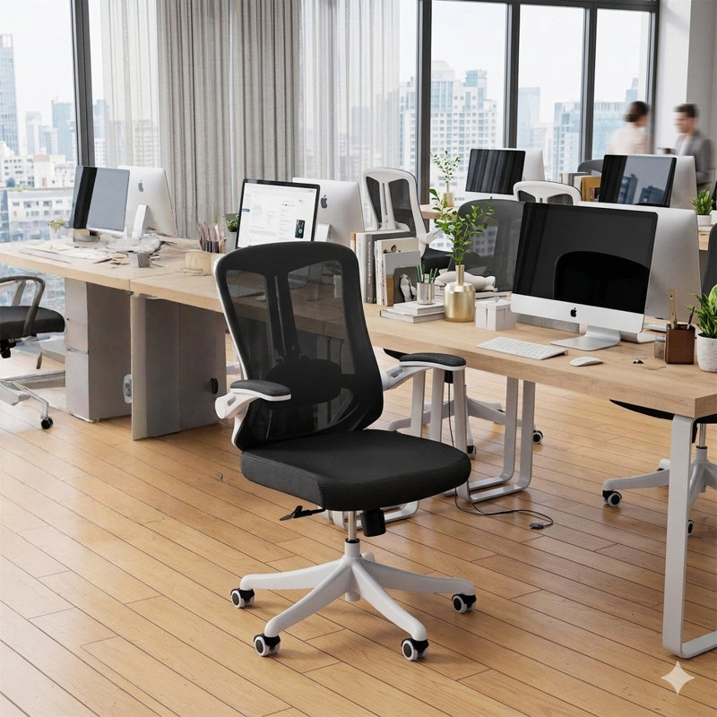 Fauteuil de bureau ergonomique Norberta Home, Noir, Blanc
