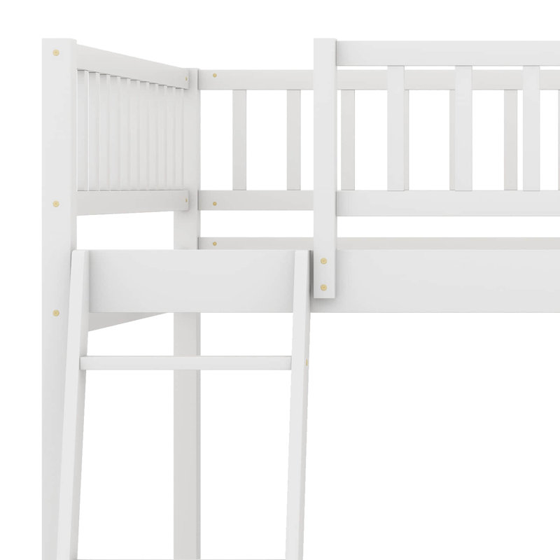 Full XL Over Queen Bunk Bed With Ladder And Guardrails, Wood Bunk Bed For Guestroom, Divided Into 2 Platform Beds