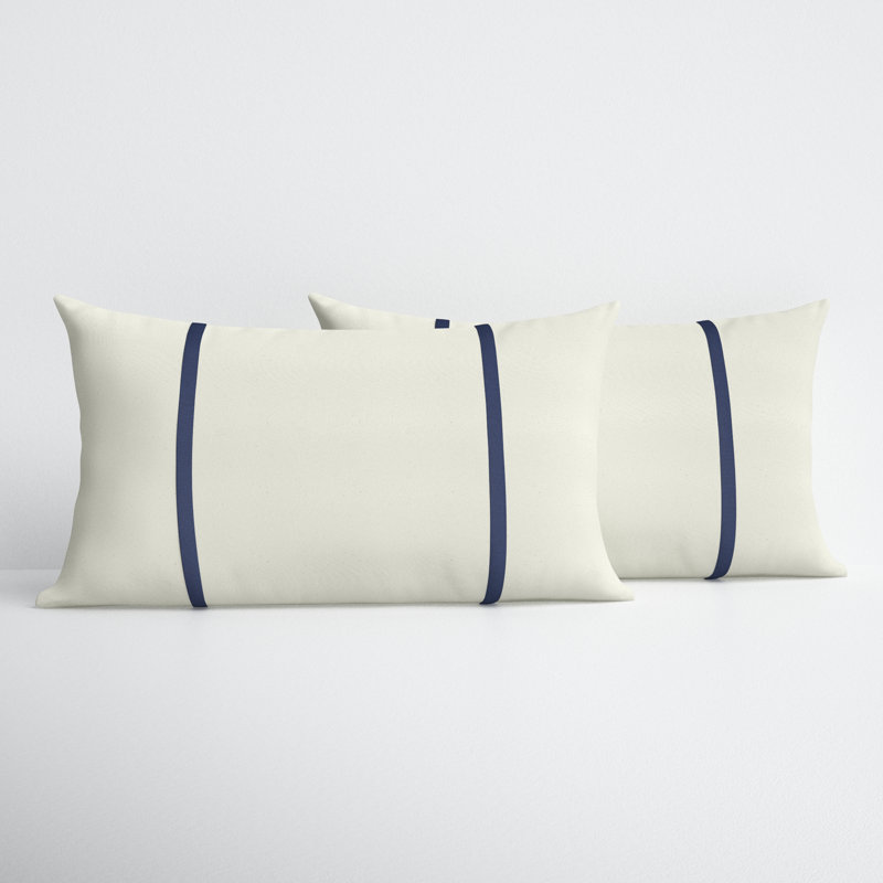 Furston Outdoor Rectangular Pillow Cover & Insert, White/Navy, 12" x 24"