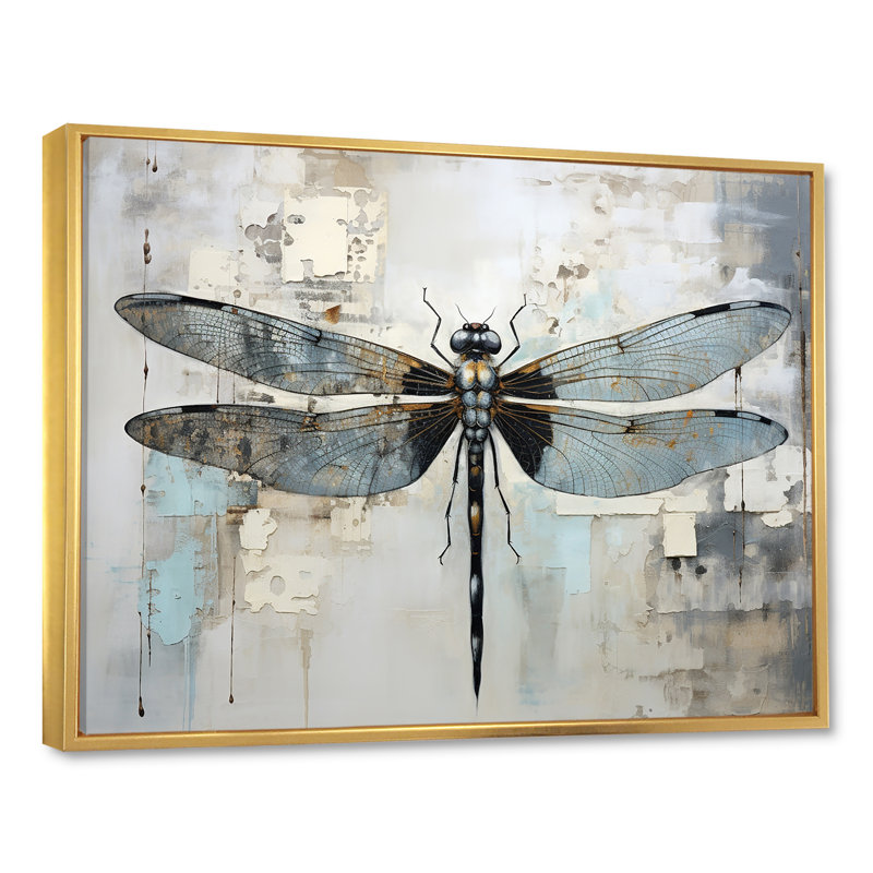 Dragonfly Delight IV - Dragonfly Wall Art, 16" H x 32" W, Gold Floater Framed