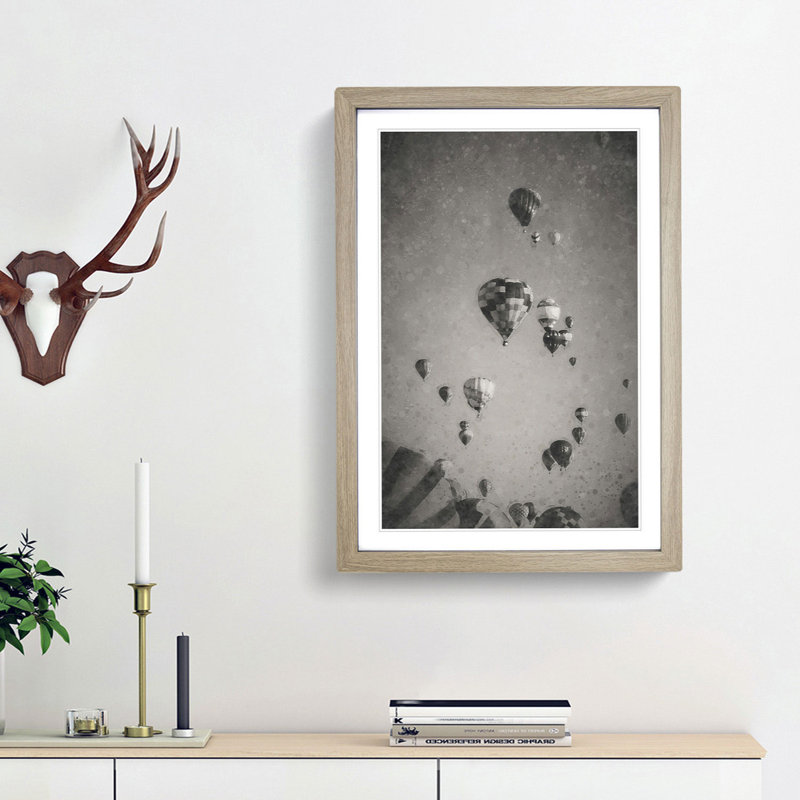 Taking a Hot Air Balloon Ride - Framed Print, 87cm H x 62cm W x 2cm D, Oak Framed