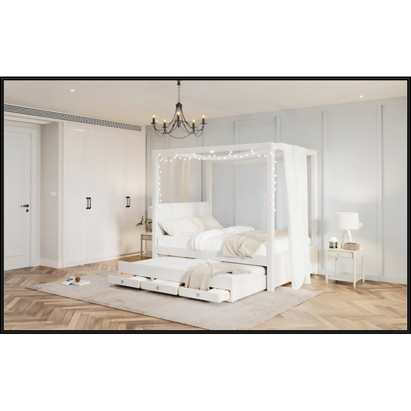 Twin Size Upholstery Canopy Platform Bed, Full