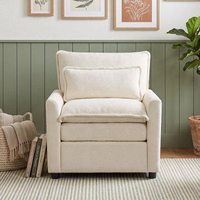 Fauteuil d'appoint rembourré avec coussin double couche, coussin lombaire et poches de rangement latérales