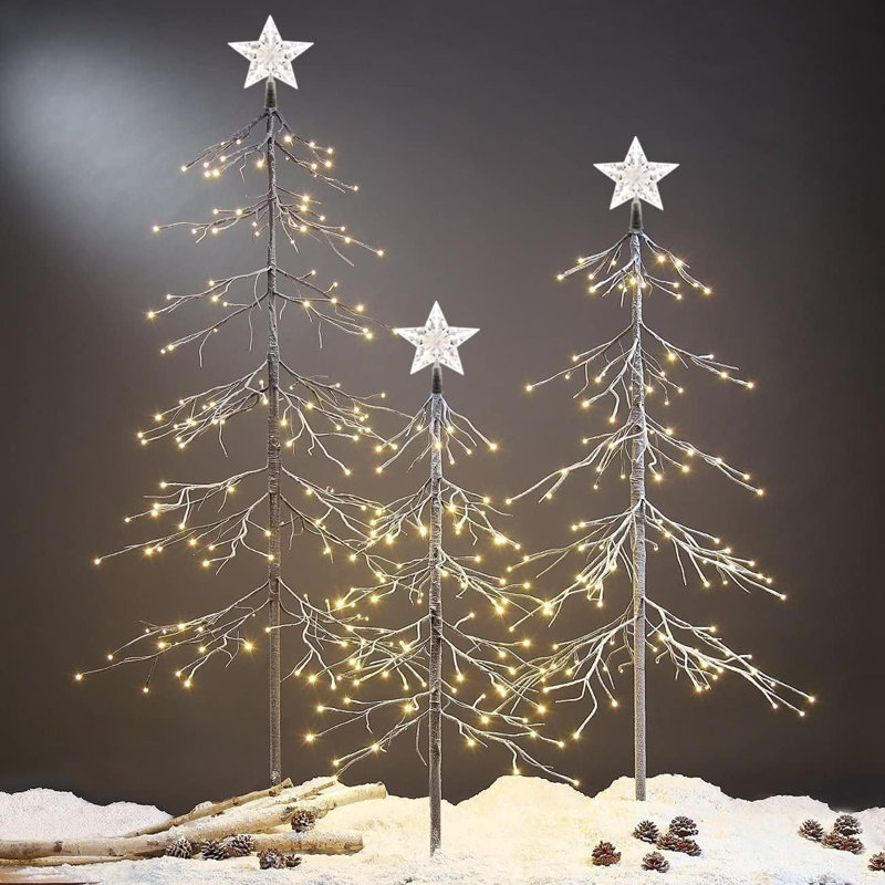  Ensemble de 3 sapins enneigé, y compris 3 pi, 4 pi et 6 pi, pour un usage intérieur et extérieur, blanc chaud, pour les fêtes à la maison