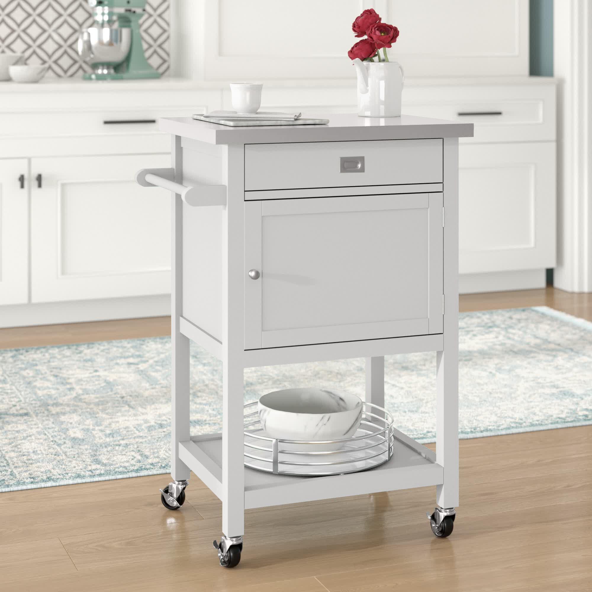 50in Modern Farmhouse Gray Kitchen Cart