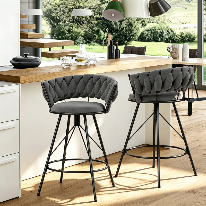 Tabourets de bar rembourrés, Grey, Counter Stool (26" Seat Height)
