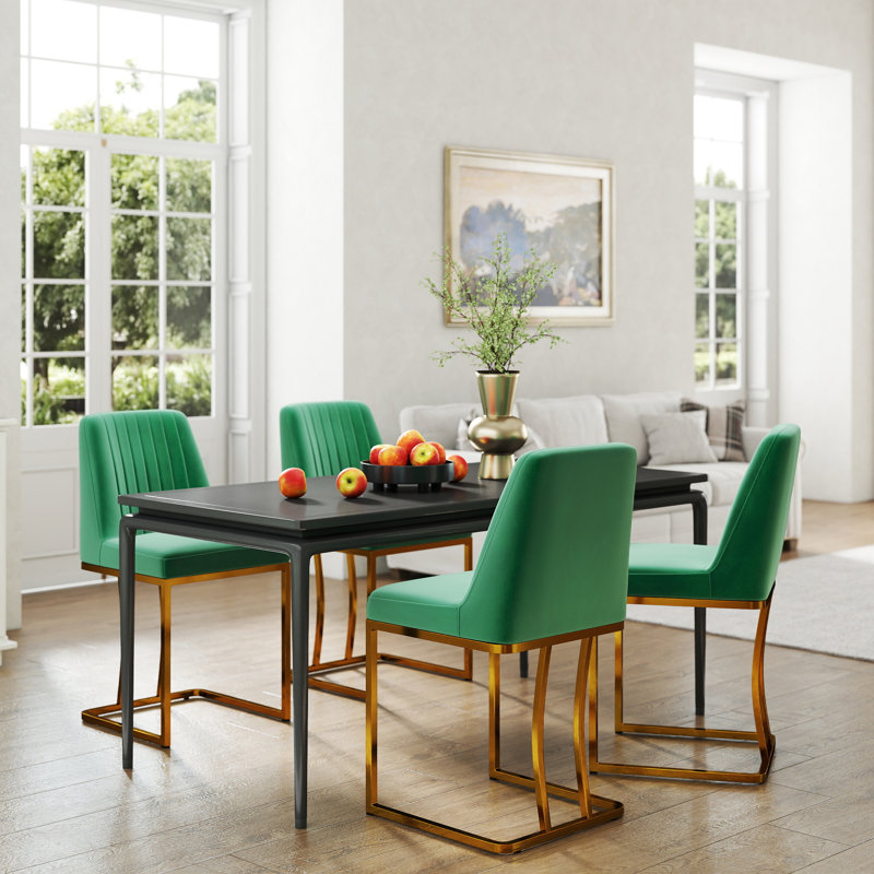 17.875'' H Modern Velvet Upholstered Dining Chair With Gold Metal Frame,, Green
