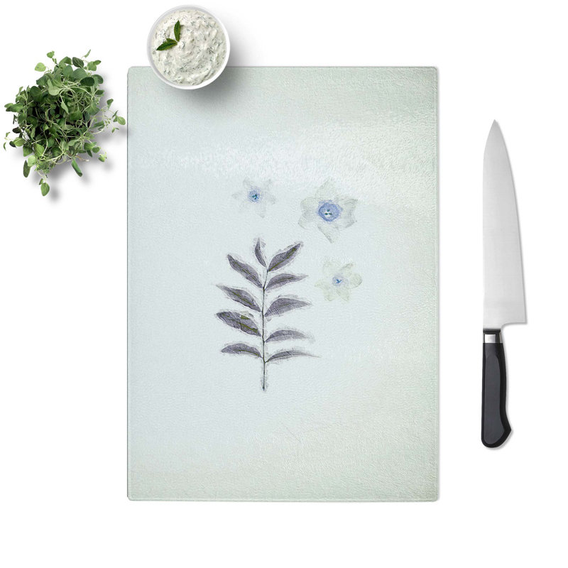 Tempered Glass White Daffodil Dismantled Cutting Board, 28.5 cm W x 39 cm L