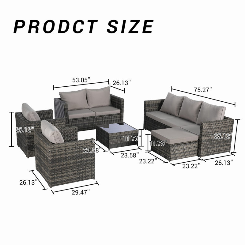 Opaline 5-Piece All Weather Rattan/Wicker Outdoor Conversation Set With Cushions, Gray