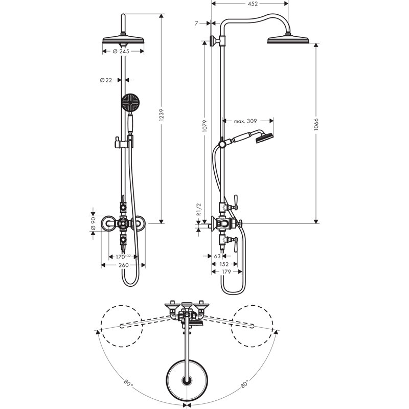 Montreux Shower Faucet with AirPower, Brushed Black Chrome