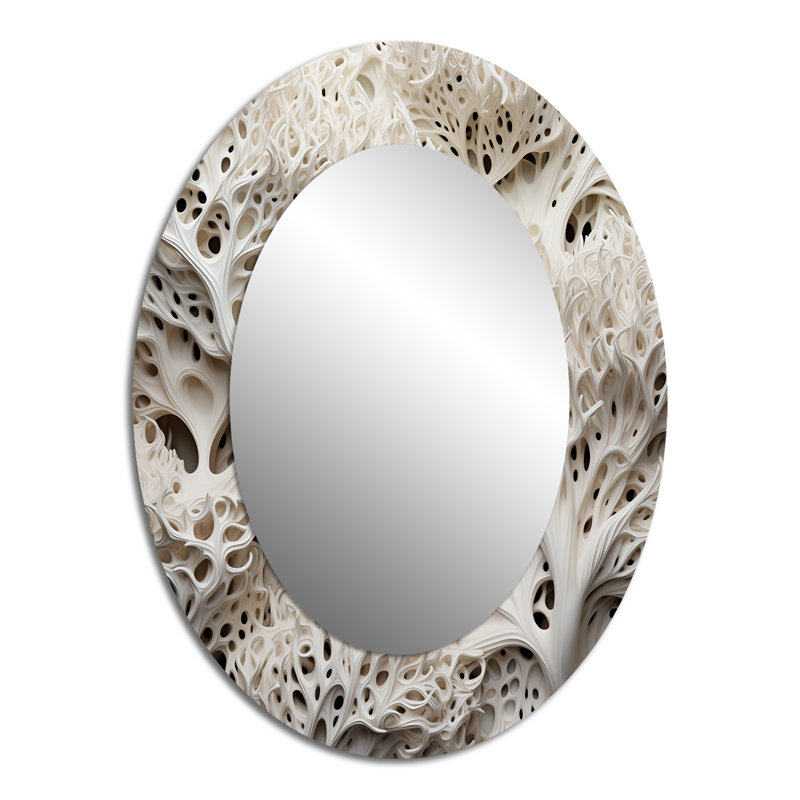 Under Water Black And White Corals Collage - White Coastal Oval Wall Mirror, 40" x 30"