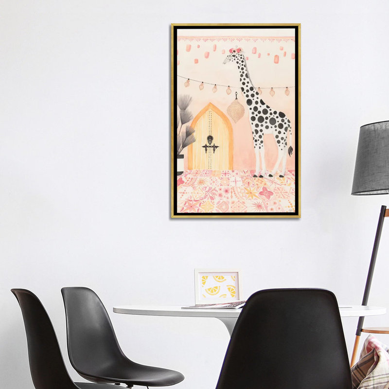 Girafe au Maroc, art encadré, Toile encadrée d'or, H 40 po x l 26 po x P 1,5 po