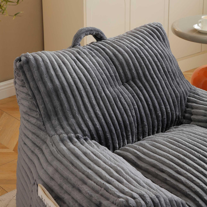 Comfy Lazy Bean Bag Chair with Armrests and Ottoman, Gray Coruduroy