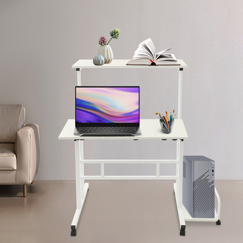 Adjustable Height Foldable Steel Standing Desk, White