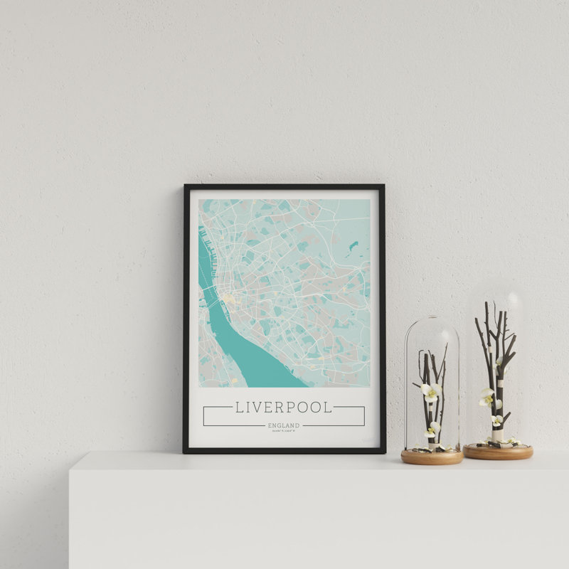 City Location Ordnance Map Blue Liverpool by Vouvart - Single Picture Frame Print
