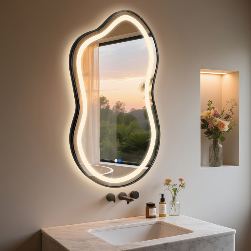 Miroir de salle de bain à DEL avec 3 couleurs de température et lumière à intensité variable, Noir, 36 po x 24 po