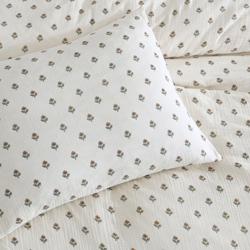 Ivory Cotton King Comforter Set with Floral Print