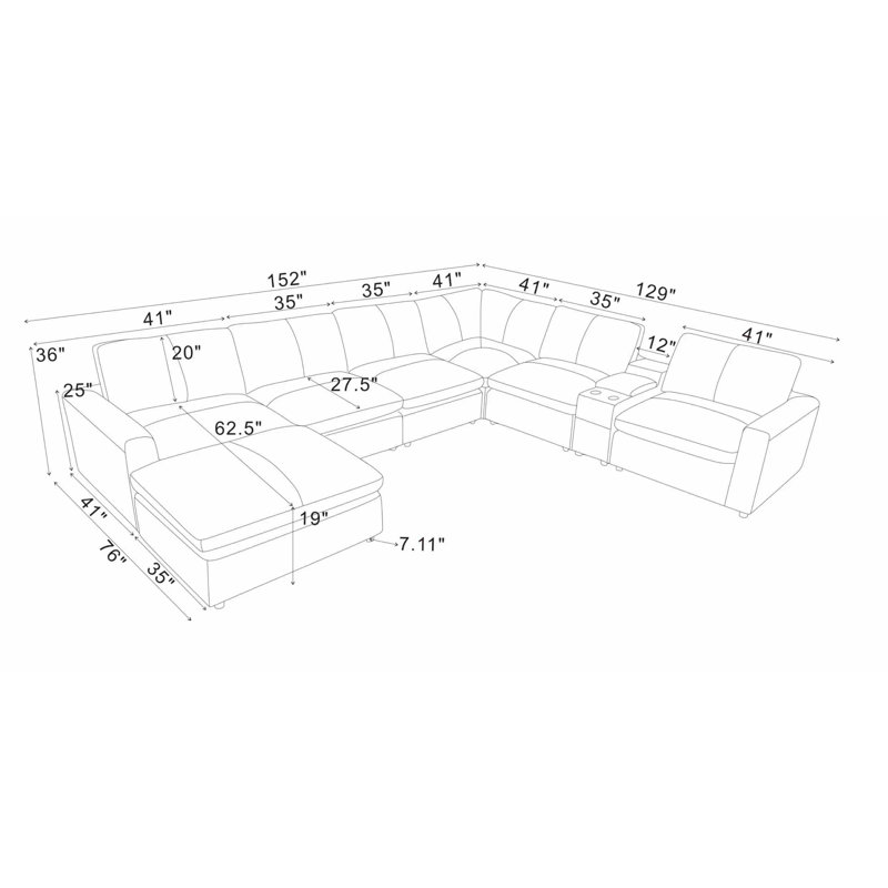 Canapé modulaire en cuir rembourré, Bleu gris