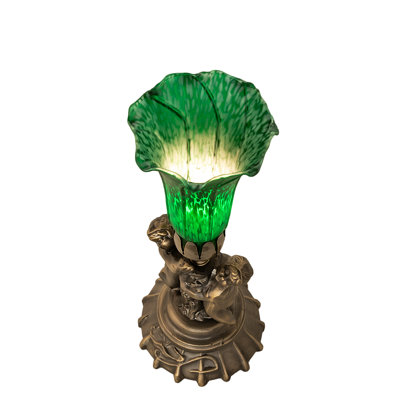 13" High Green Tiffany Pond Lily Twin Cherub Accent Lamp