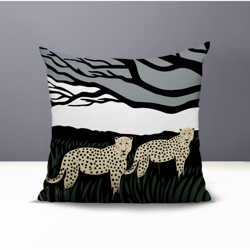 Oreiller carré réversible intérieur / extérieur Vold Leopard, Gris, Carré 16 po