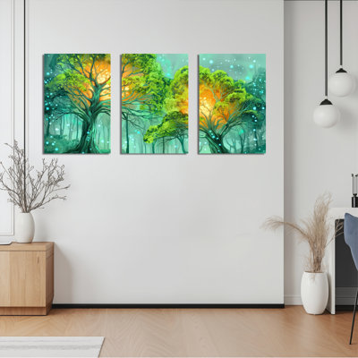 Ensemble de 3 tableaux muraux sur toile représentant un arbre de la forêt fantastique