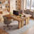 63" Farmhouse Solid Wood Executive Desk, Large Computer Writing Desk Workstation for Home Office, Light Brown