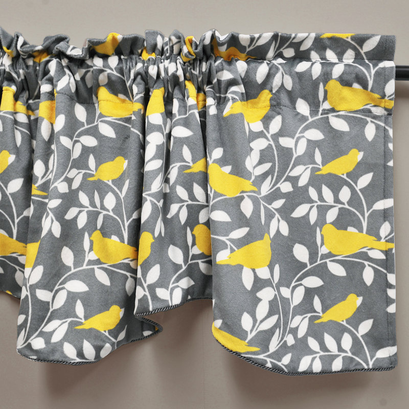 Canary Printed Grey and Yellow Microplush Rod Pocket Valance