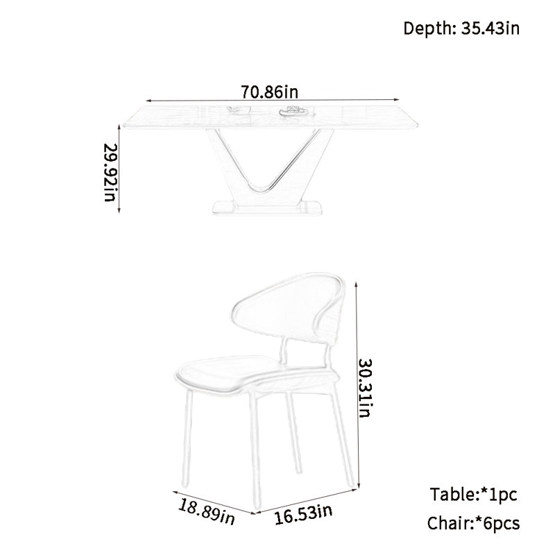 Modern simple dining table sets, 29.92" H x 70.86" L x 35.43" W