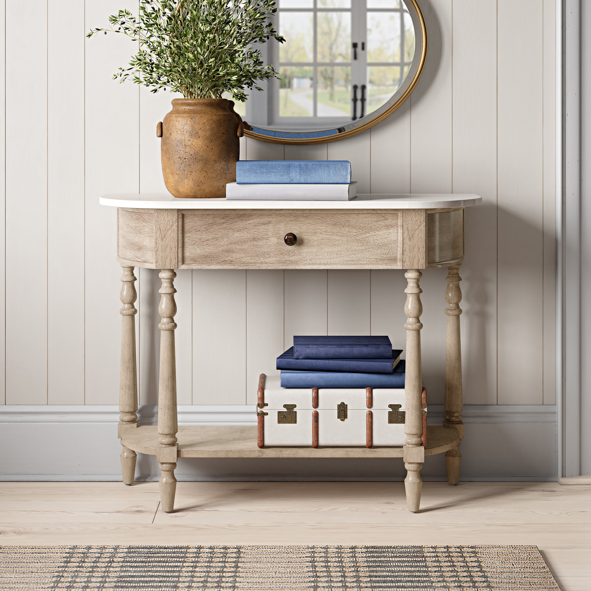 Aberdale 40'' Console Table with Marble Top, Sandalwood Tan