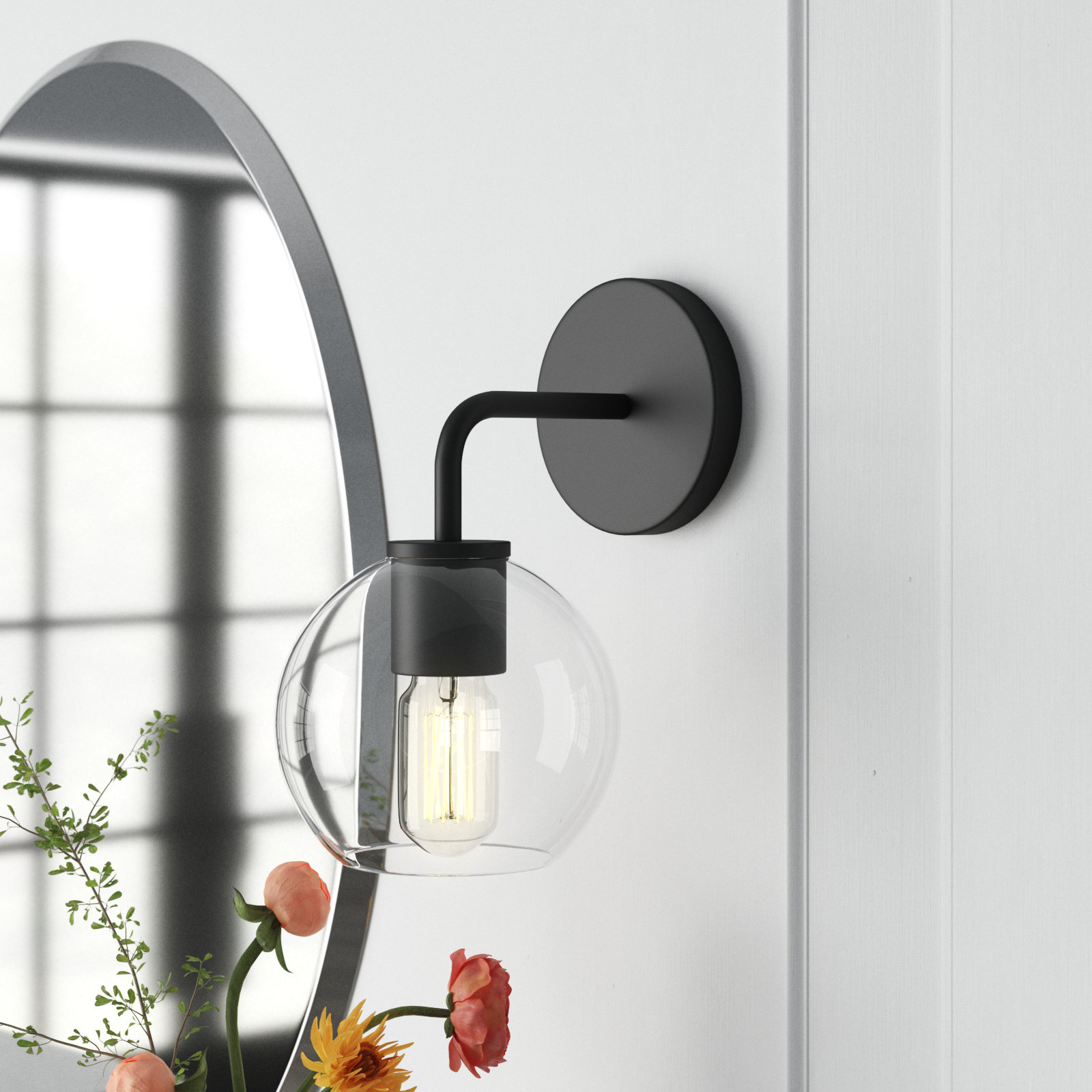 Childerley Single Light Dimmable Armed Sconce, Midnight Black, Clear
