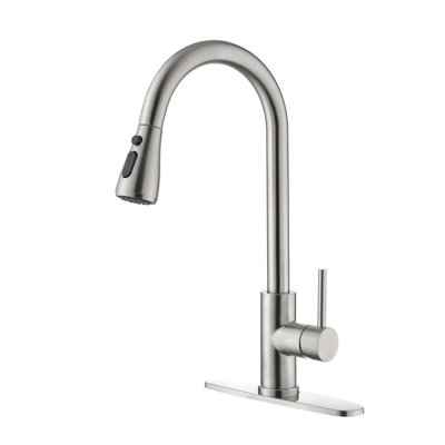Robinet de cuisine monocommande à grande arche en nickel brossé escamotable, robinets de cuisine à un niveau avec douchette extractible