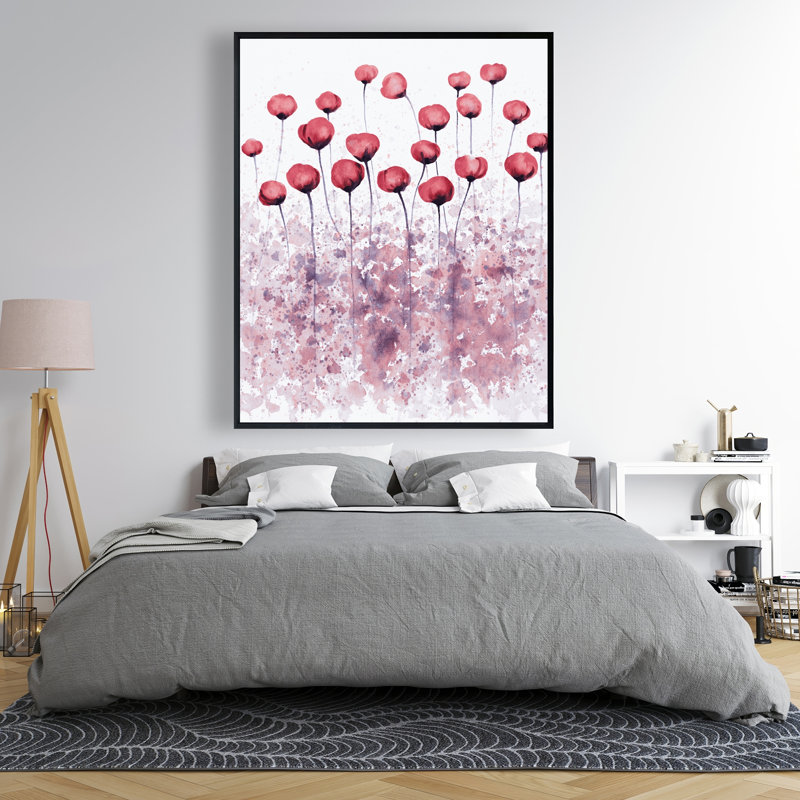 Pink Flowers with Paint Splash - Framed Canvas Home Decor