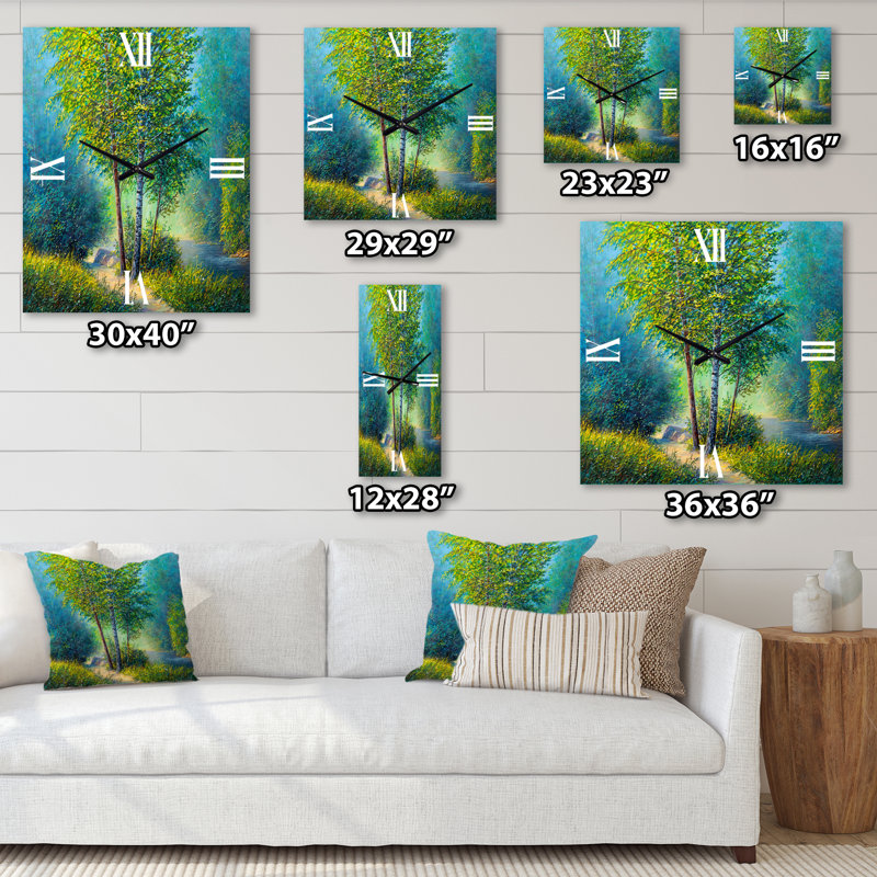 Horloge murale «Three Vibrant Trees by the River», Grand