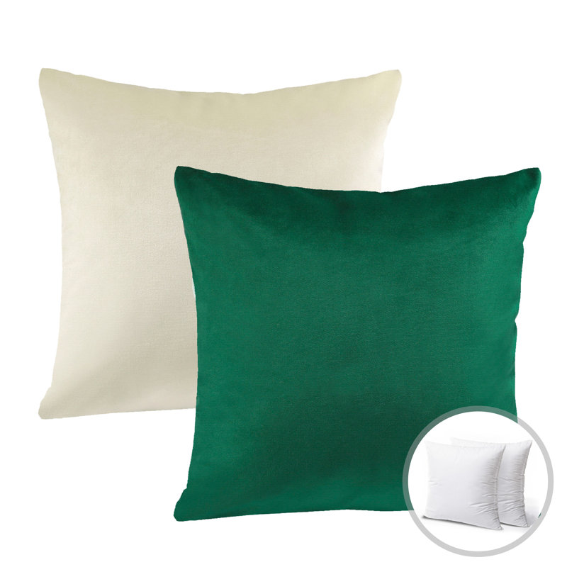 Reversible Throw Pillow, Green/Off White, 20"H  x 20"W
