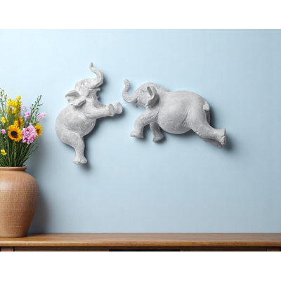 Set of Two Maynard I Gray Elephant Resin Hanging Dimensional Sculpture