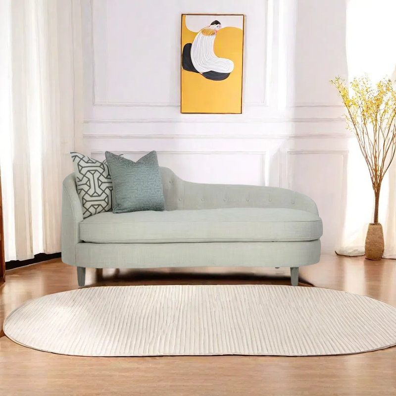 Chaise longue en tissu doux avec structure en bois, Orienté à gauche (vu de face), Blanc crémeux