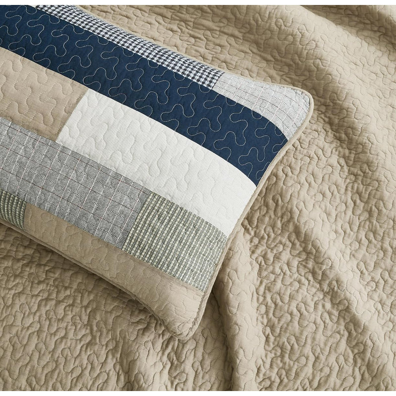 Dylan Cotton Patchwork Quilt Set, Queen Quilt + 2 Standard Shams
