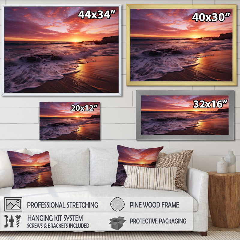 Spain Sunset At Costa Del Solin III - Nautical & Beach Canvas Prints, H 16 po x l 32 po x P 1 po, Cadre simple noir