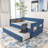 BLUE UPHOLSTERED TWIN SIZE DAYBED WITH TRUNDLE, VELVET FABRIC, NO BOX SPRING REQUIRED, COMFORTABLE AND SIMPLE DESIGN MODELS