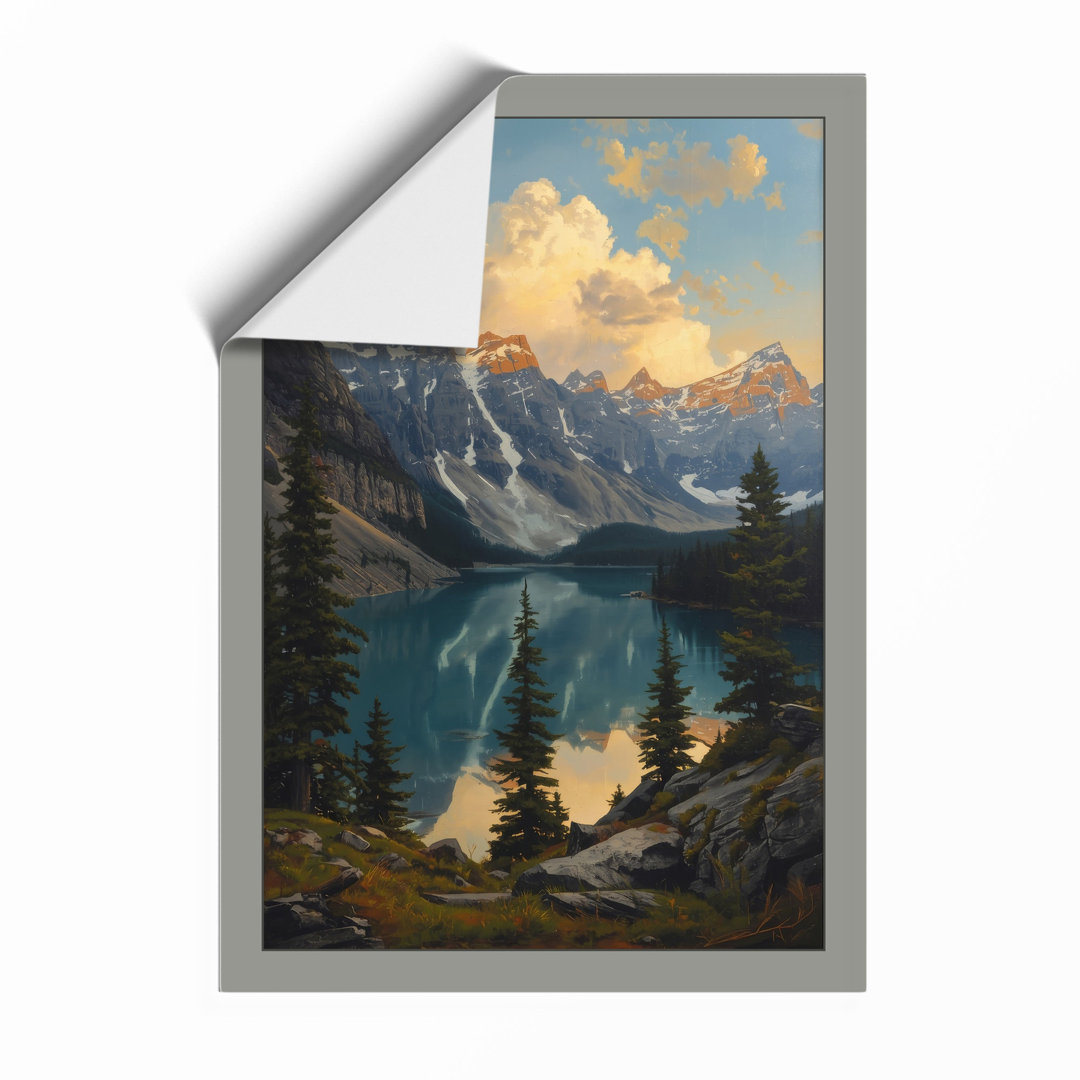 Alpine Lake at Sunrise Scandinavian - Framed Print