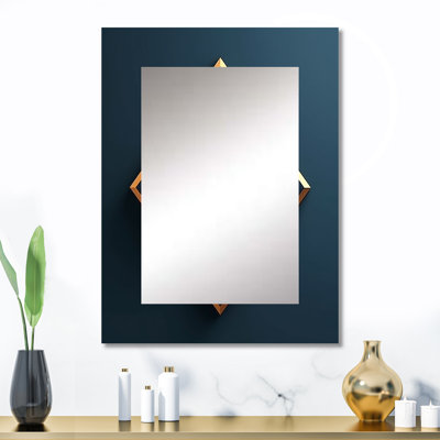 Retro Diamond Geometry in Blue And Gold I - Abstract Decorative Mirror On Metal