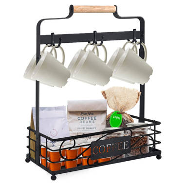 LiaMeE Sliding Mug Holder Under Cabinet, Pull-Out Hanging Cup Organizer  with 12 Hooks for Coffee Bar Shelf, Metal Utensils Drying Hangers for  Kitchen