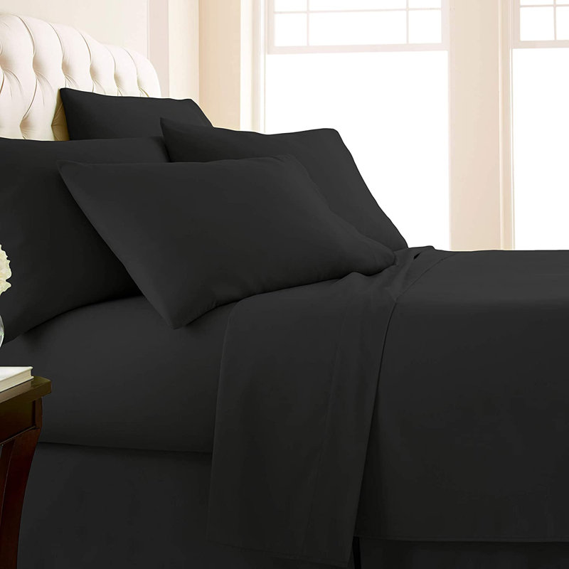 Microfiber Flatweave Sheet Set, Cal.King Sheet Set + 1 Fitted Sheet + 4 Pillowcase, Black