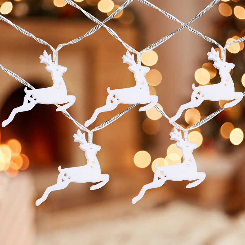 10 lumières de Noël renne blanc chaud B / O - fil transparent 3 pi
